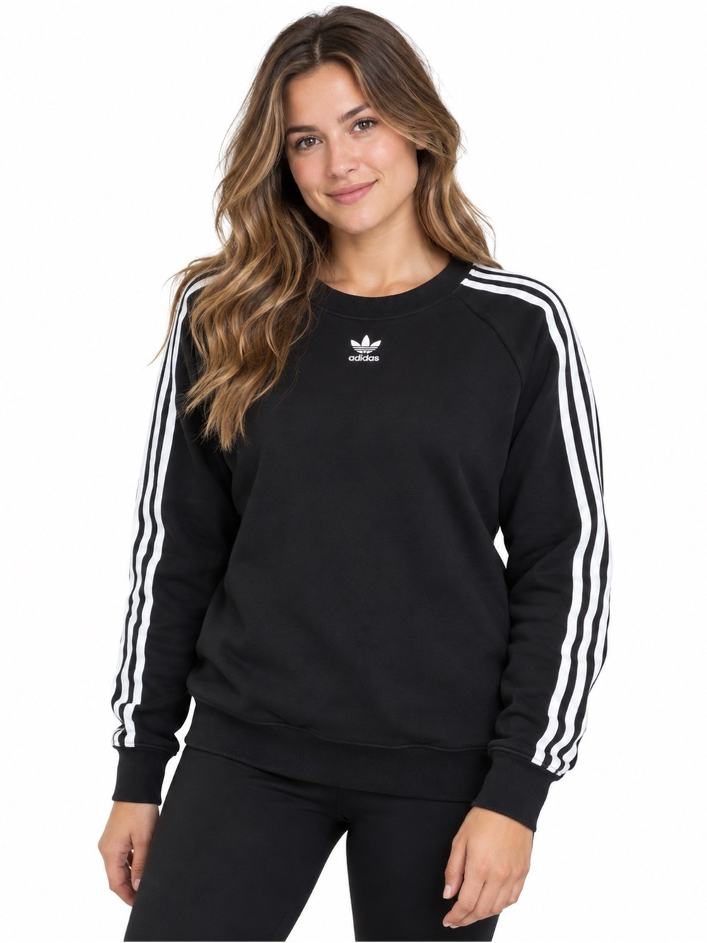 Adidas original trefoil Womens 3 stripe pullover sweatshirt size small